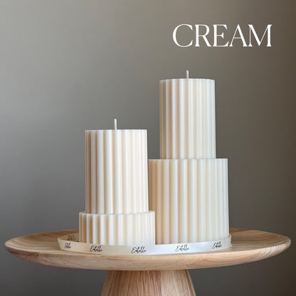 Ribbed Pillar Candle | Soy Wax Candle | Decorative Handmade Candle | Aesthetic Candle| Shaped White Candle| Unscented Candles| Unique Candle-2